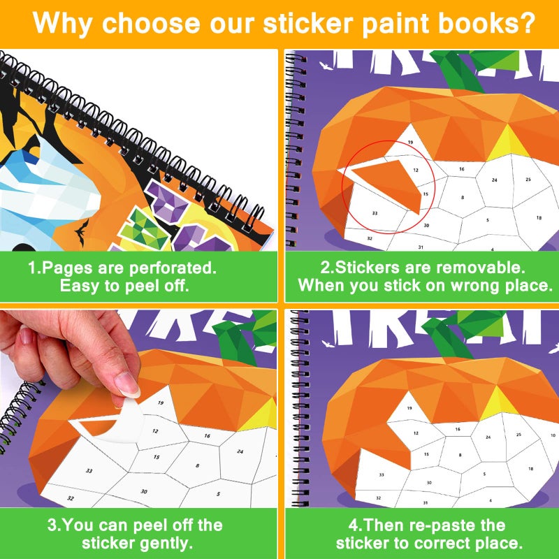TBEEJ 2PCS Halloween Crafts for Kids Ages 4-8 Sticker Paint Books Includes Pumpkin Mummy Witch Monster and More Designs Gift Party Create 20 Pictures(Sticker Sheets are Separate) - Image 5